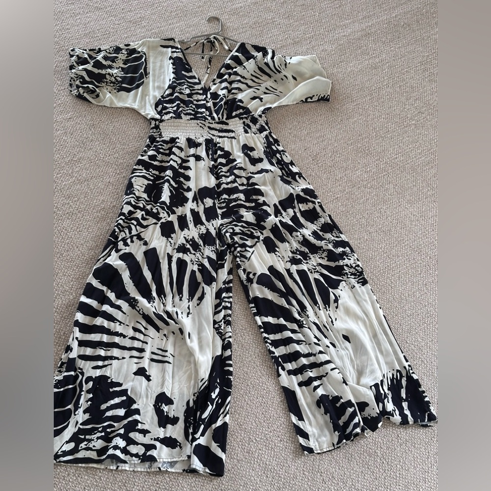 Black and White Abstract Print Jumpsuit